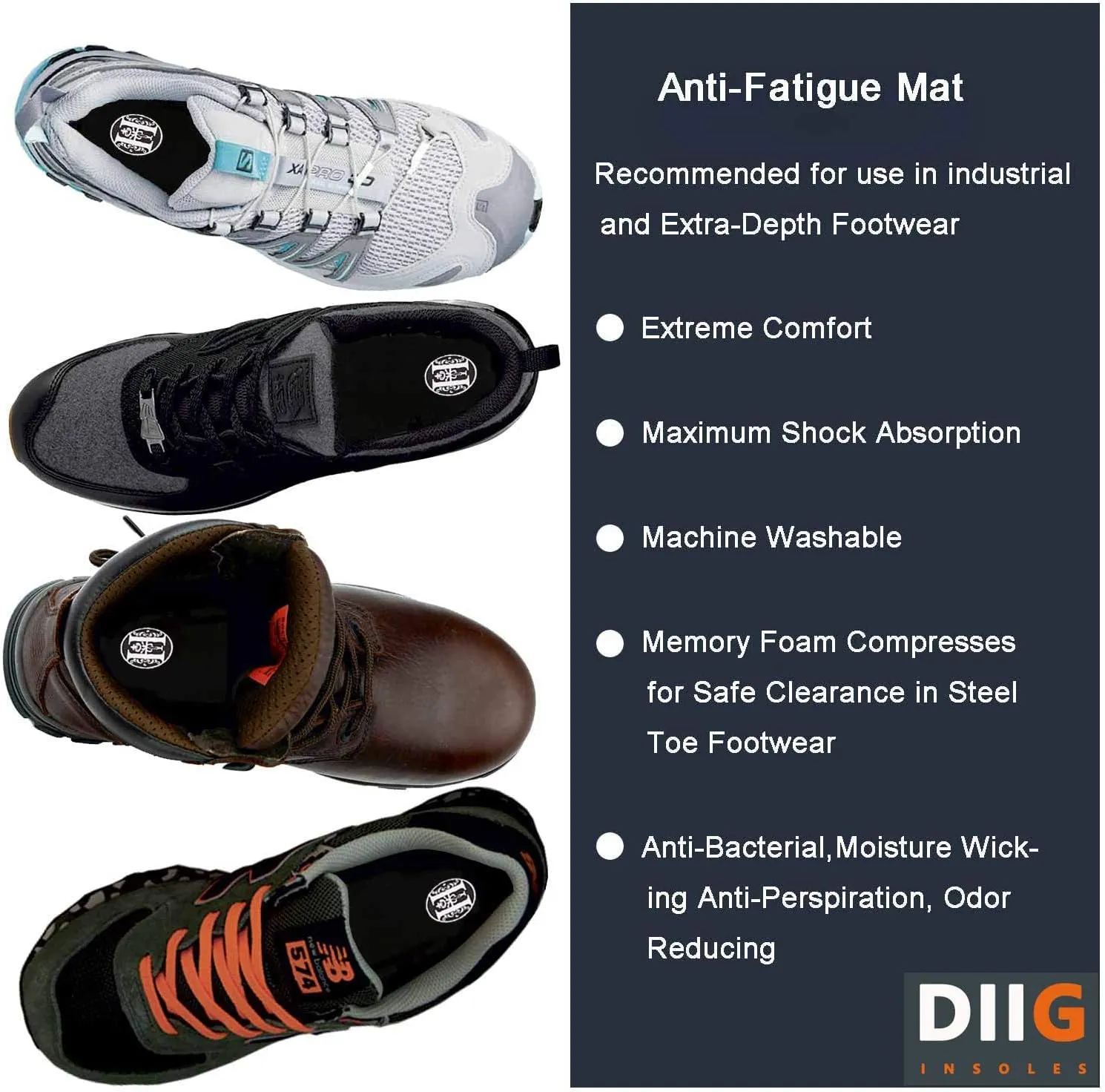 diig Shoe Inserts for Men Women, Memory Foam Orthotic Shoe Insoles Relieve Flat Feet & Heel Pain Anti-Fatigue Full-Length Work Casual Shoe Insoles