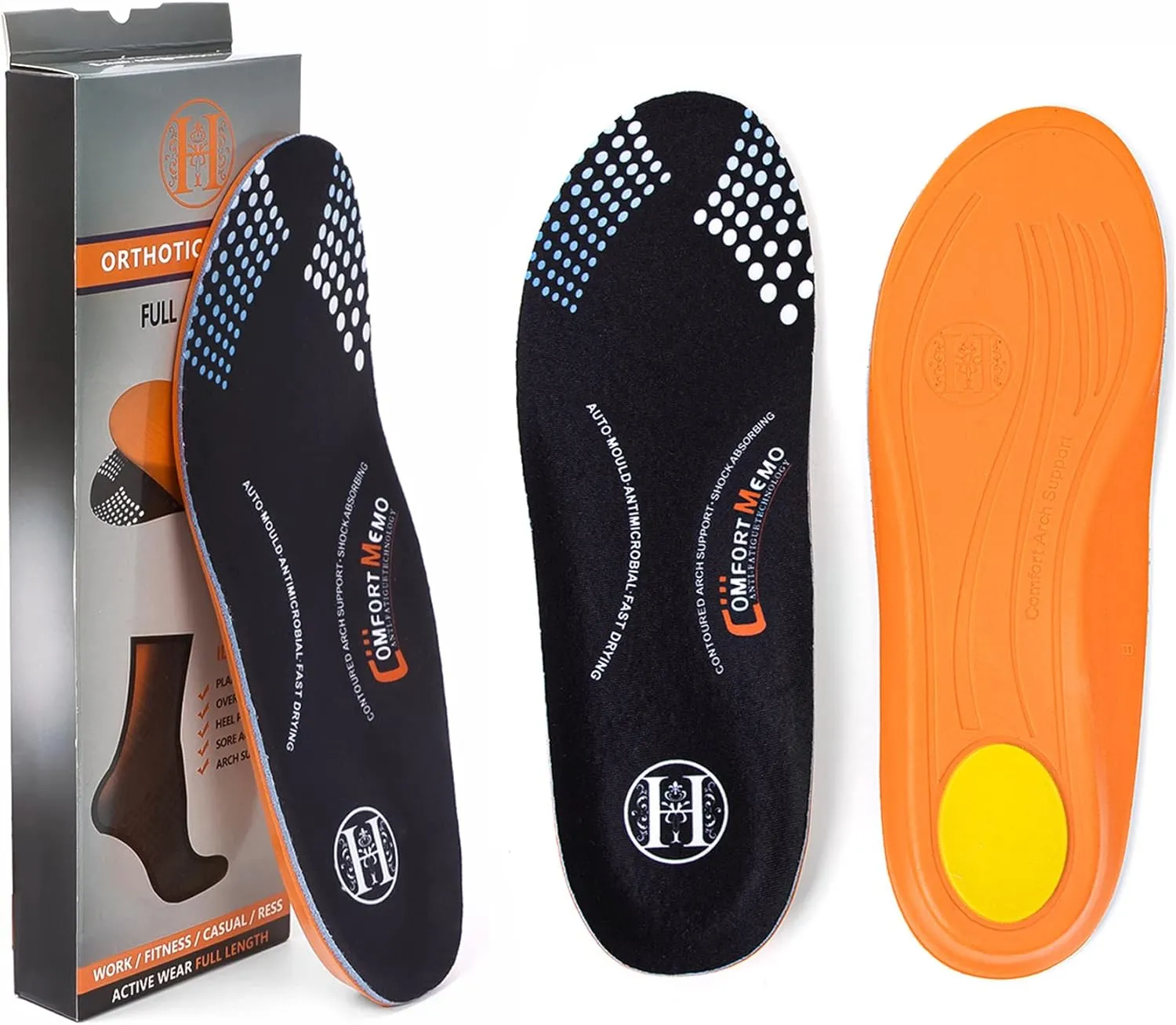 diig Shoe Inserts for Men Women, Memory Foam Orthotic Shoe Insoles Relieve Flat Feet & Heel Pain Anti-Fatigue Full-Length Work Casual Shoe Insoles
