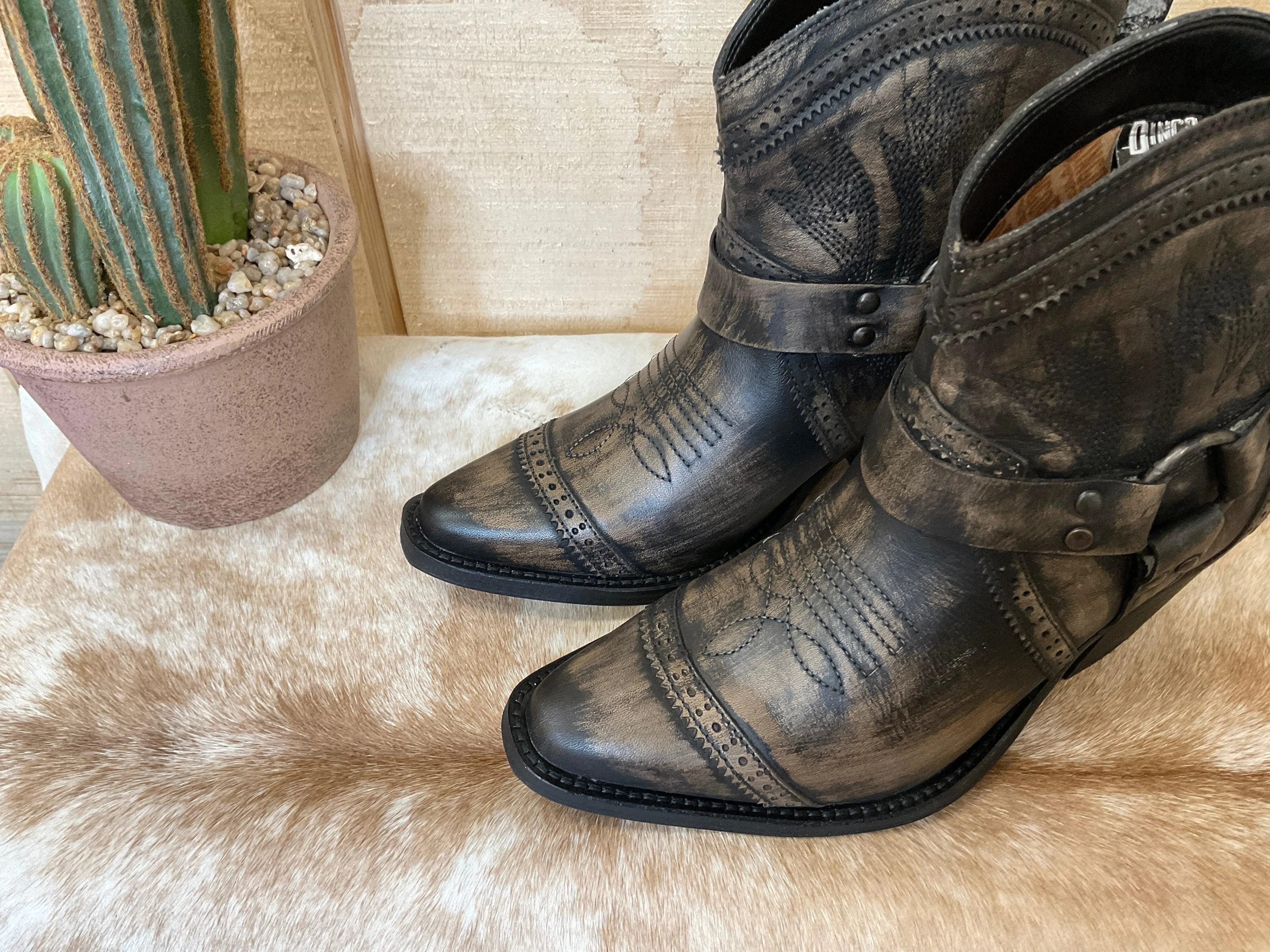 Dingo Women's Distressed Black Gummy Bear Ankle Boot DI747B