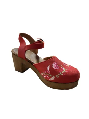 Eric Michael Shoe Orange Floral Clogs Size 7/7.5