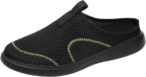 Fashion Summer Men Casual Shoes Breathable Mesh Shallow Wear Lightweight Casual Half Slippers Tops Mens Sneaker (Black, 10.5)