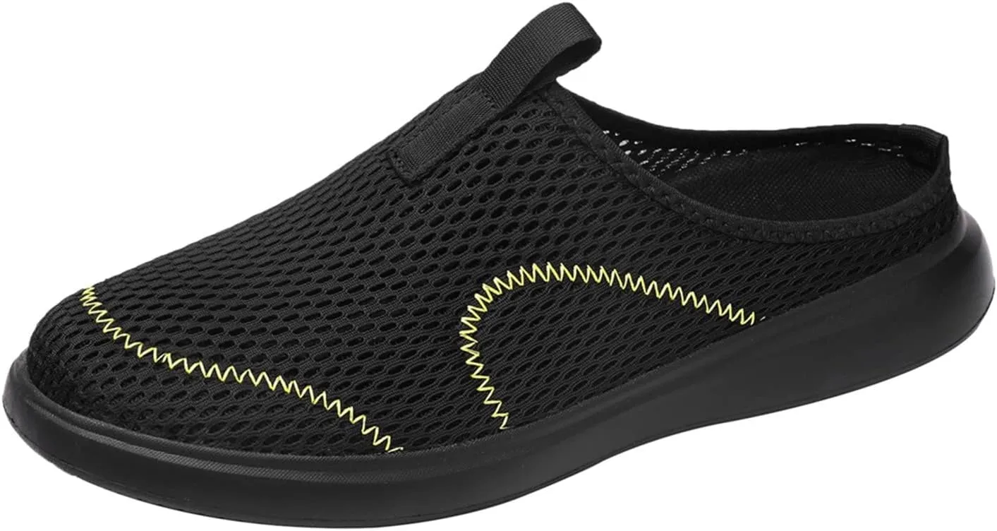 Fashion Summer Men Casual Shoes Breathable Mesh Shallow Wear Lightweight Casual Half Slippers Tops Mens Sneaker (Black, 10.5)