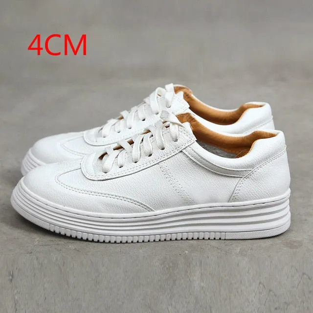 Fashion White Split Leather Women Chunky Sneakers White Shoes Lace Up Tenis Feminino Zapatos De Mujer Platform Women Casual Shoe