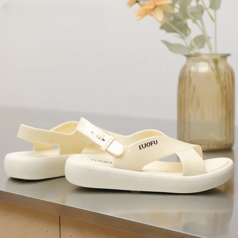 Fashionable Outdoors Slide Sandals for Women, Buckle Decor Plain Jelly Open Toe Footbed Sandals
