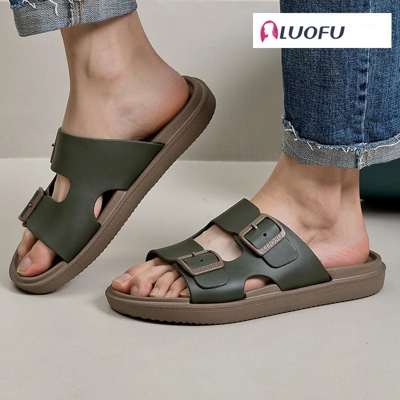 Fashionable Outdoors Slide Sandals for Women, Buckle Decor Plain Jelly Open Toe Footbed Sandals