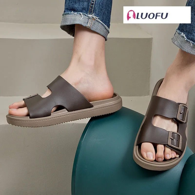 Fashionable Outdoors Slide Sandals for Women, Buckle Decor Plain Jelly Open Toe Footbed Sandals