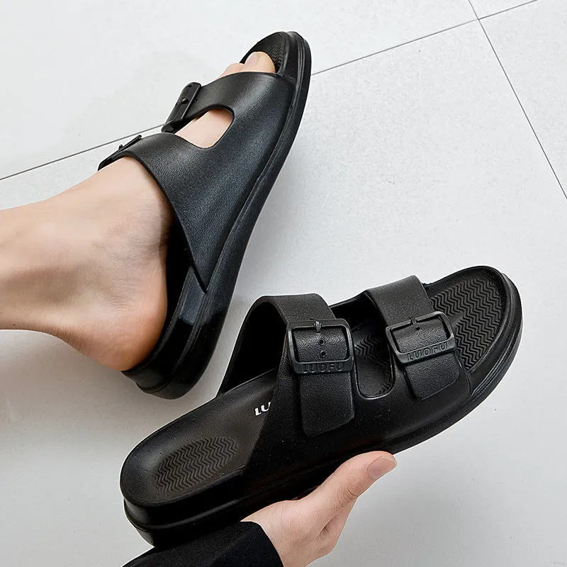 Fashionable Outdoors Slide Sandals for Women, Buckle Decor Plain Jelly Open Toe Footbed Sandals