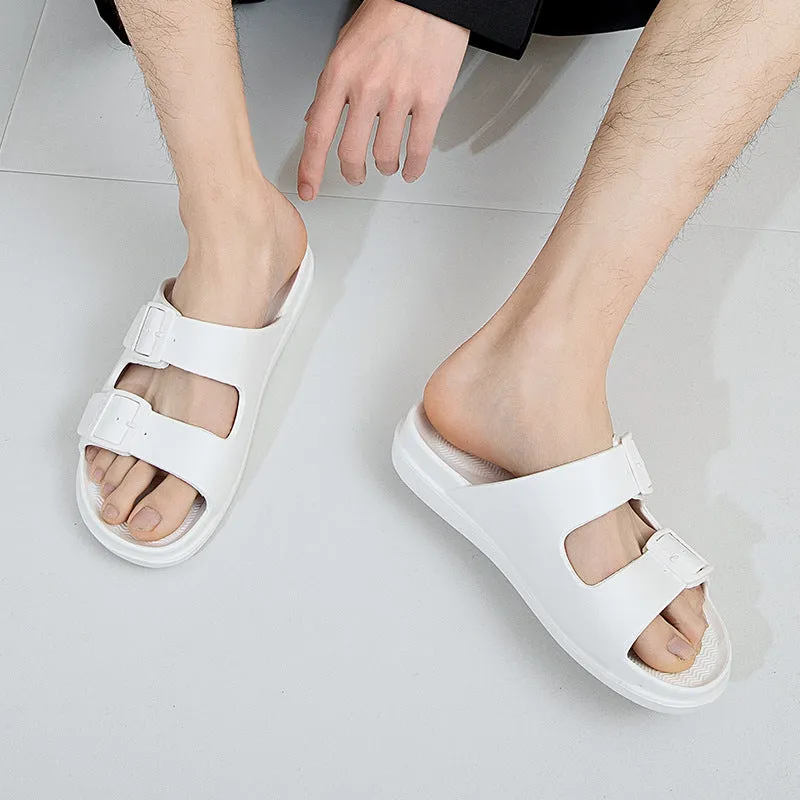 Fashionable Outdoors Slide Sandals for Women, Buckle Decor Plain Jelly Open Toe Footbed Sandals