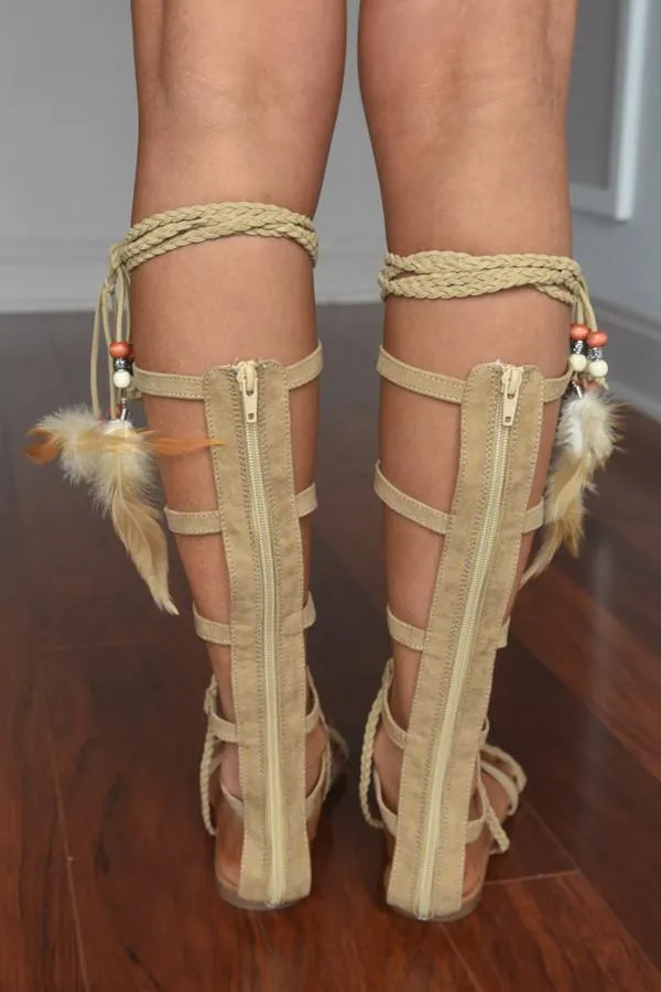 Feathered Gladiator Sandals