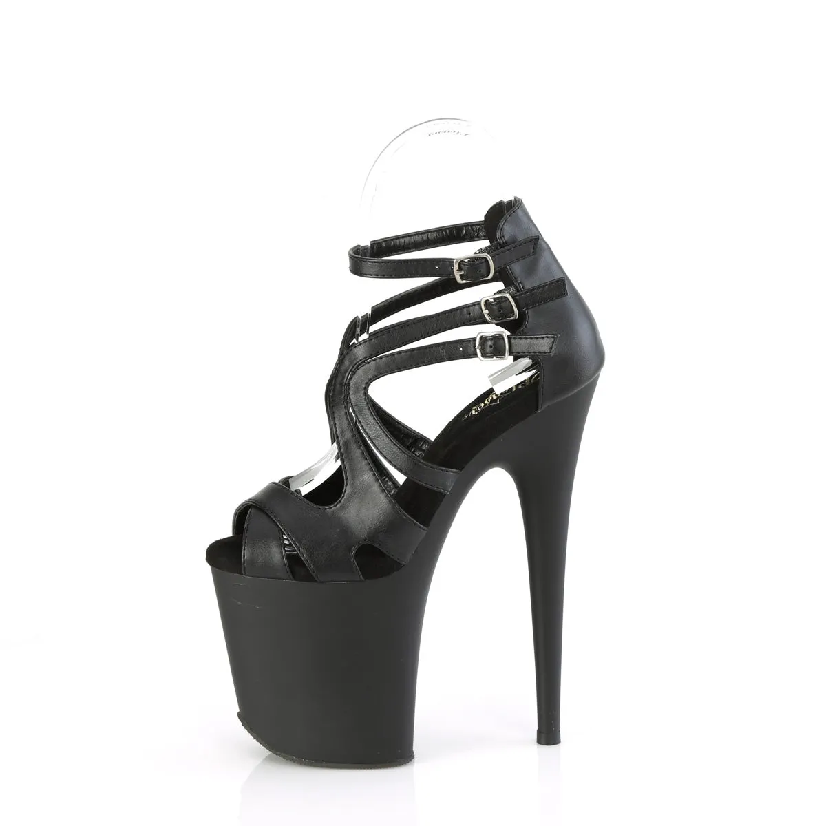 FLAMINGO-877 Pleaser Fetish Strappy Detail 8 Inch Black Stripper Shoes