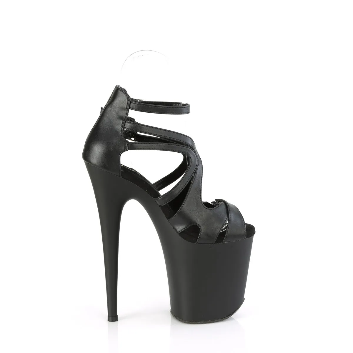 FLAMINGO-877 Pleaser Fetish Strappy Detail 8 Inch Black Stripper Shoes