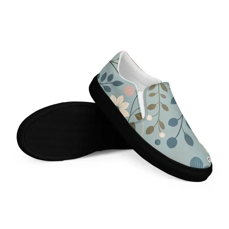 Floral Teal Women's Slip on Canvas Shoes