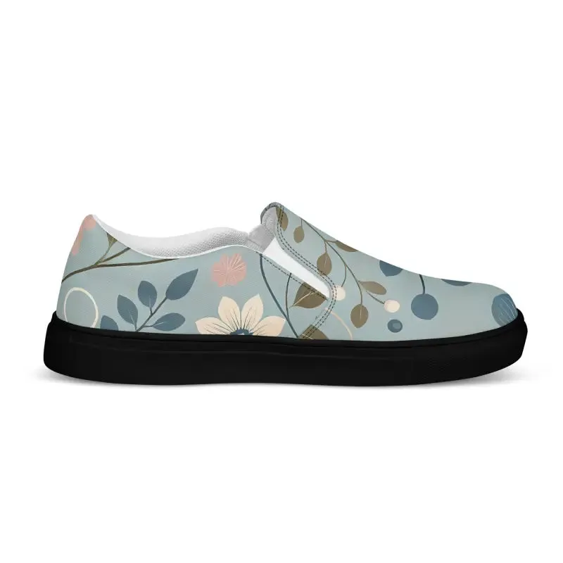 Floral Teal Women's Slip on Canvas Shoes