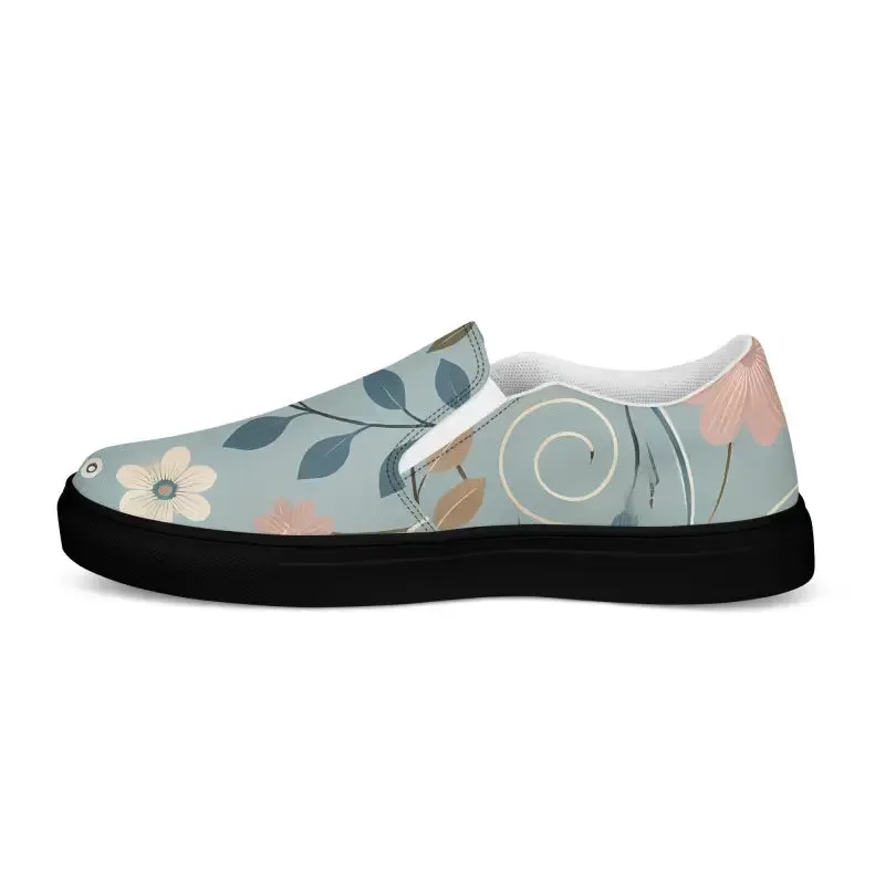 Floral Teal Women's Slip on Canvas Shoes