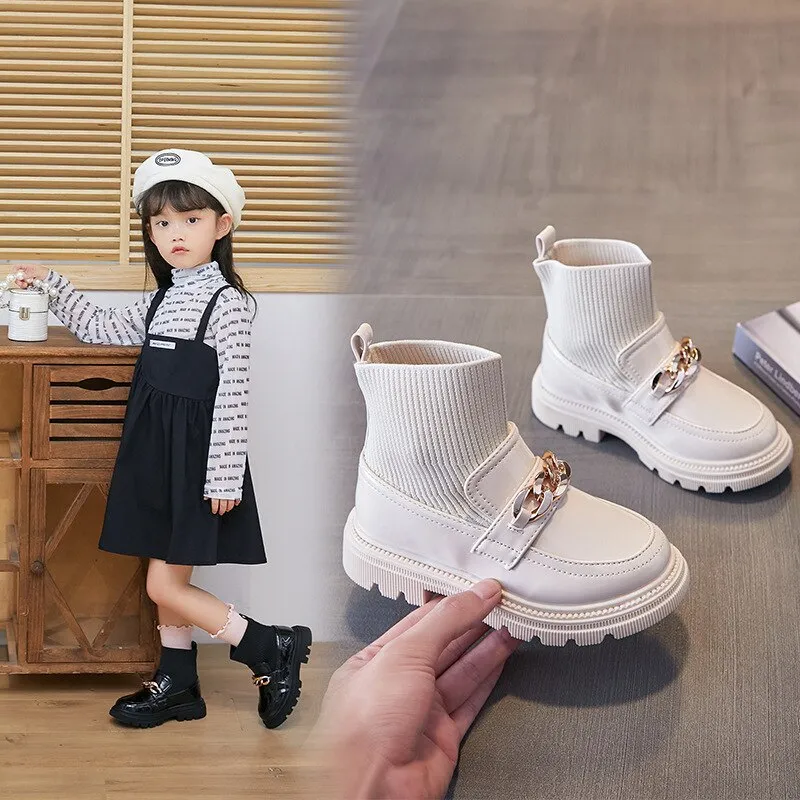 Flying Woven Soft Sole Princess Leather Boots for Kids Girls