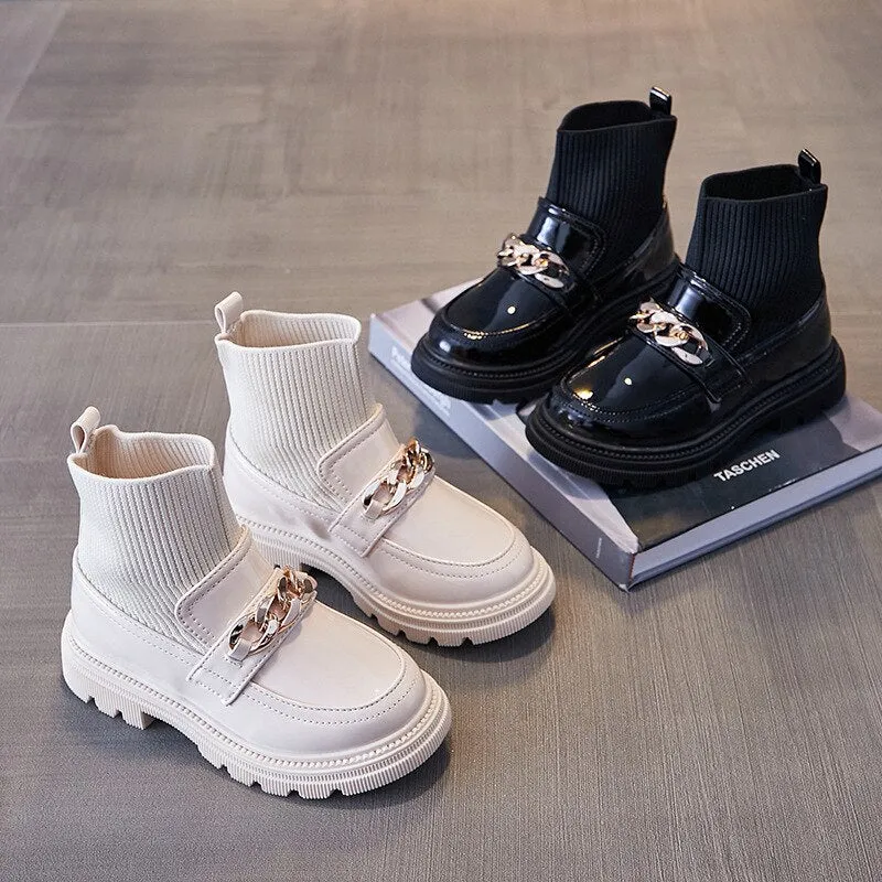 Flying Woven Soft Sole Princess Leather Boots for Kids Girls