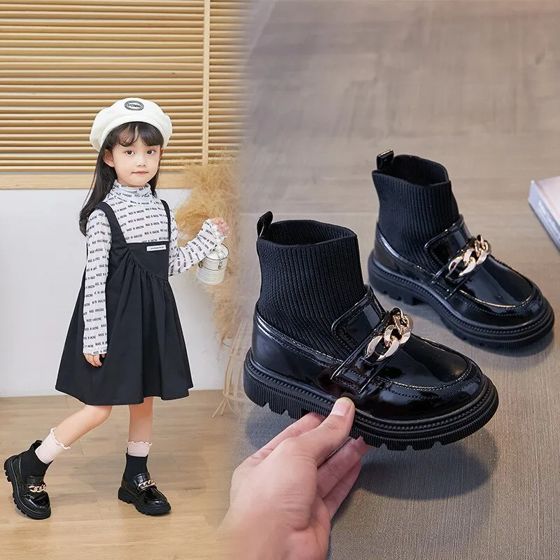 Flying Woven Soft Sole Princess Leather Boots for Kids Girls