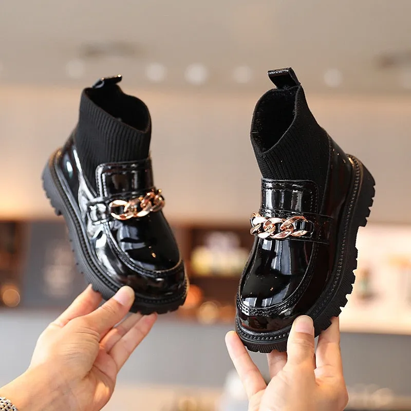 Flying Woven Soft Sole Princess Leather Boots for Kids Girls