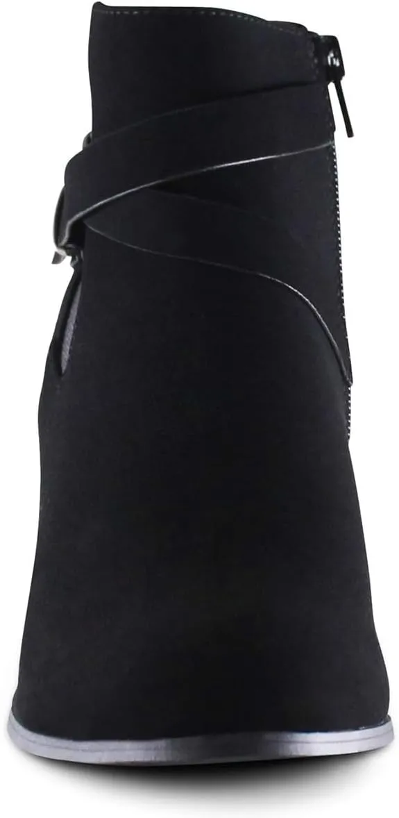 FOWT Women Round Toe Ankle Boots Side Zipper Wedge High Heel Booties Metal Buckled Warm Fashion Outdoor Dress Shoes Size 4-16 US