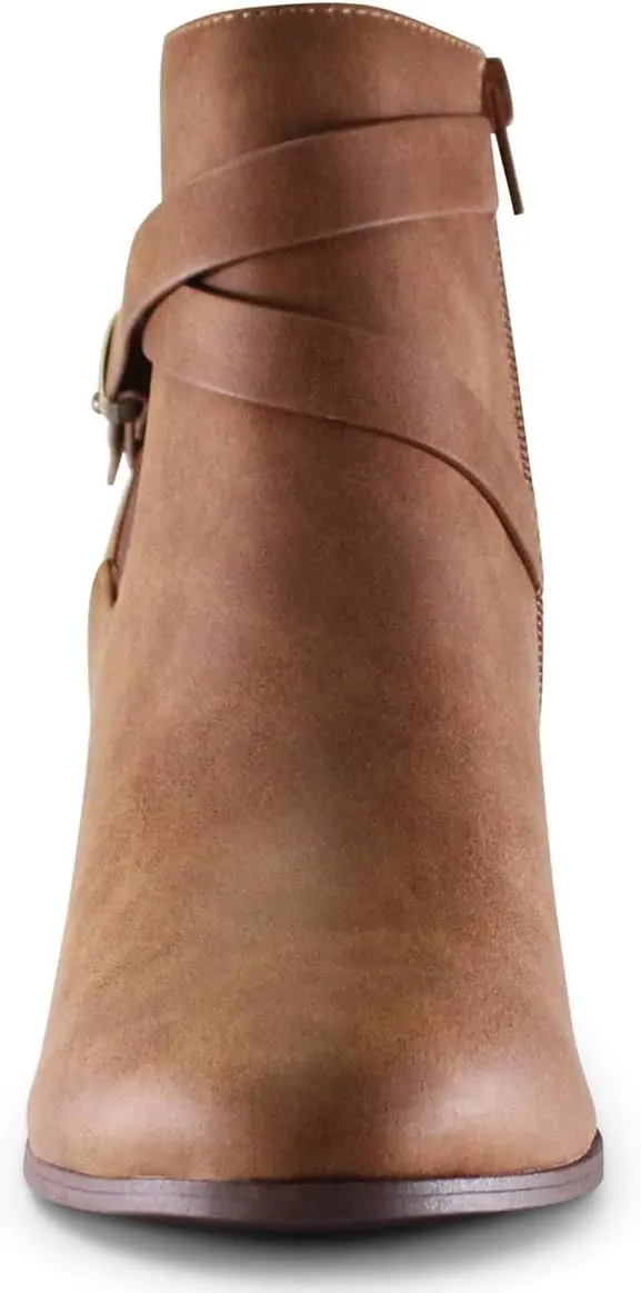FOWT Women Round Toe Ankle Boots Side Zipper Wedge High Heel Booties Metal Buckled Warm Fashion Outdoor Dress Shoes Size 4-16 US