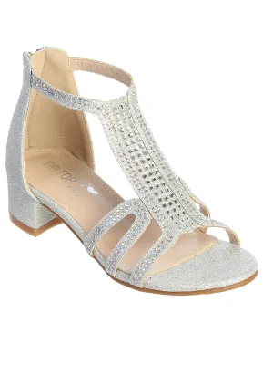 Girls Silver Rhinestone Closed Heel T Strap Sandals 9 Toddler-5 Kids