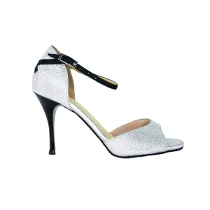 Glitter Silver - Black Suede Strap Tango shoes