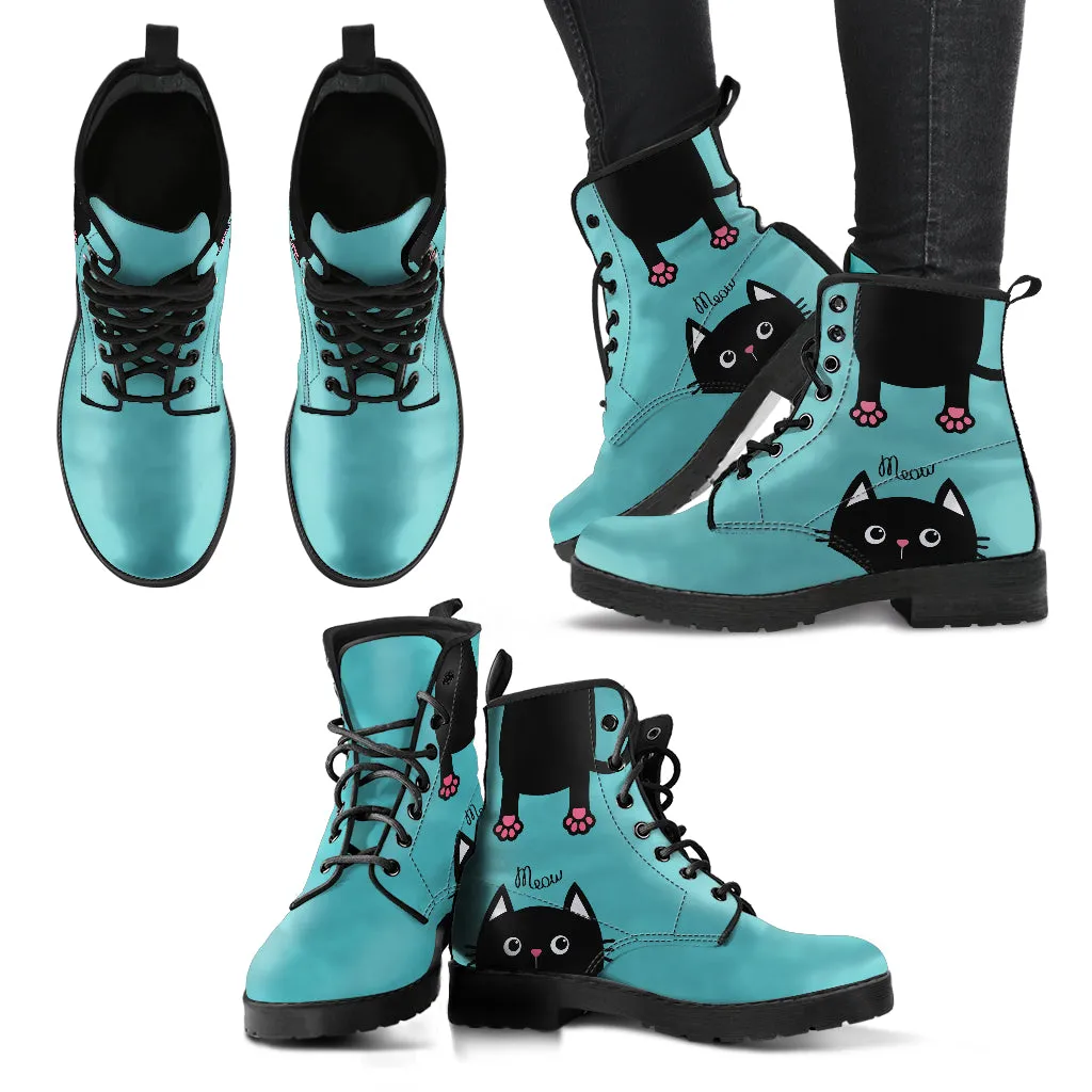 Green Cat Women's Vegan Leather Combat Boots