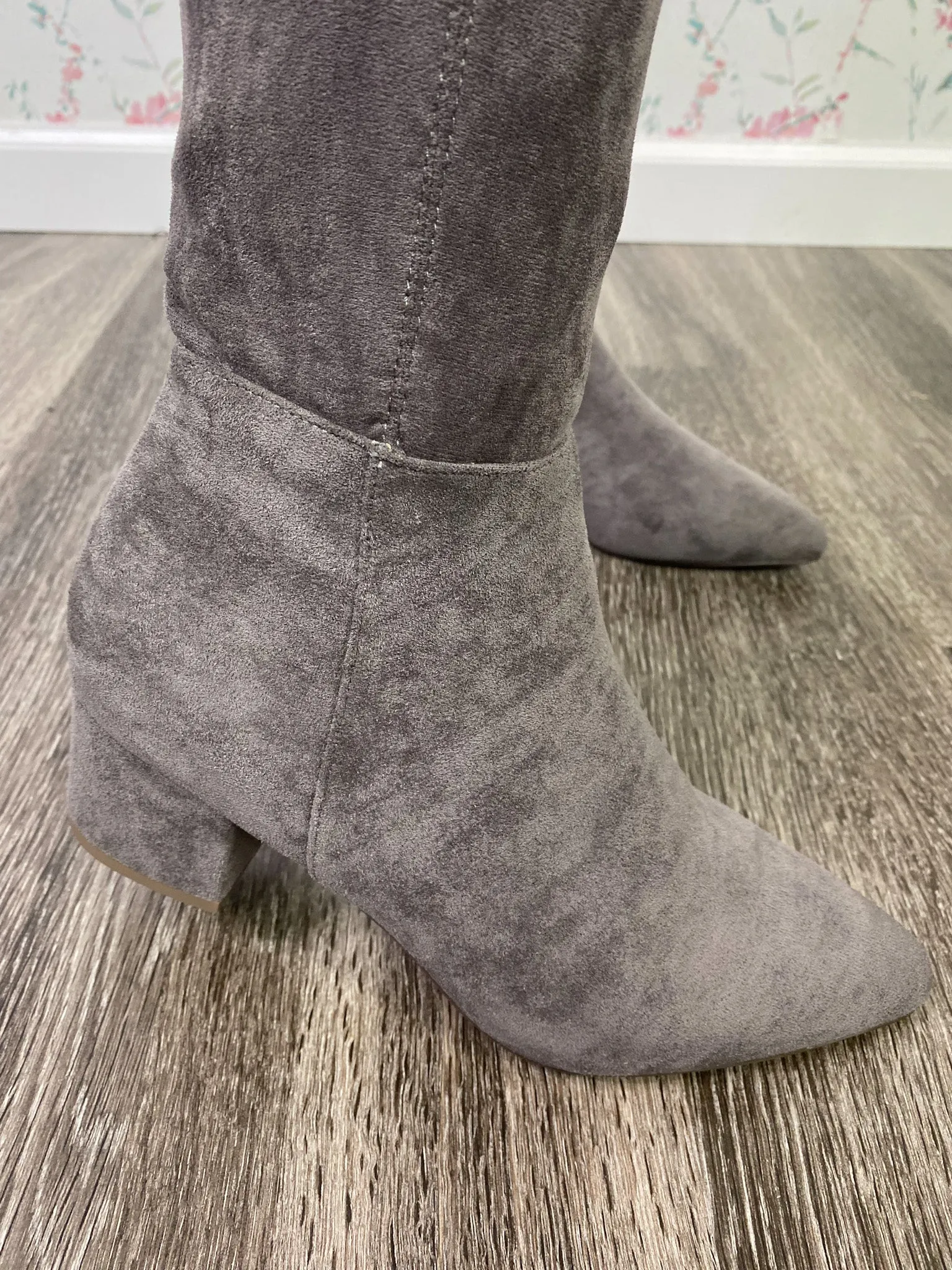 Grey Over the Knee Suede Boots