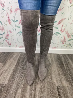 Grey Over the Knee Suede Boots