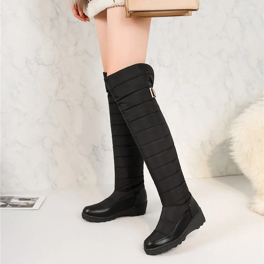 GRW Orthopedic Boots For Women High Knee Waterproof Fur Lined Round Toe Warm Winter Boots