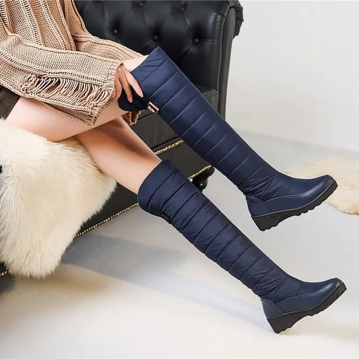 GRW Orthopedic Boots For Women High Knee Waterproof Fur Lined Round Toe Warm Winter Boots