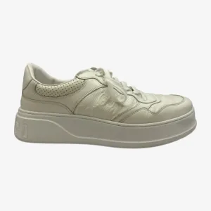 Gucci men's white leather monogram print sneakers