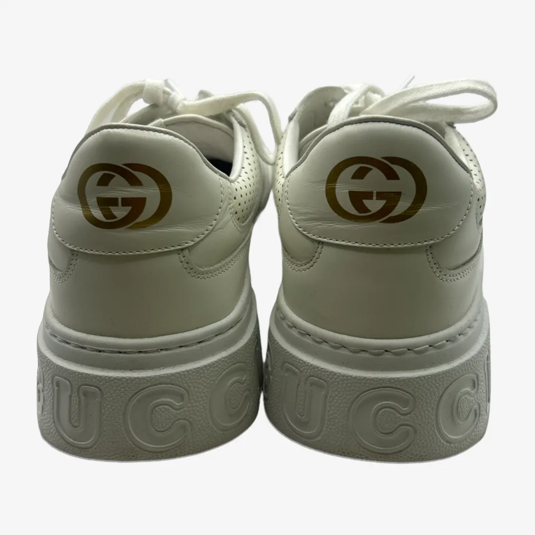 Gucci men's white leather monogram print sneakers