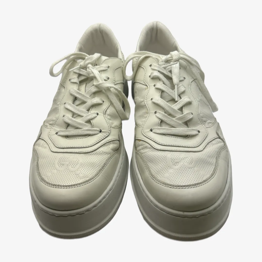 Gucci men's white leather monogram print sneakers