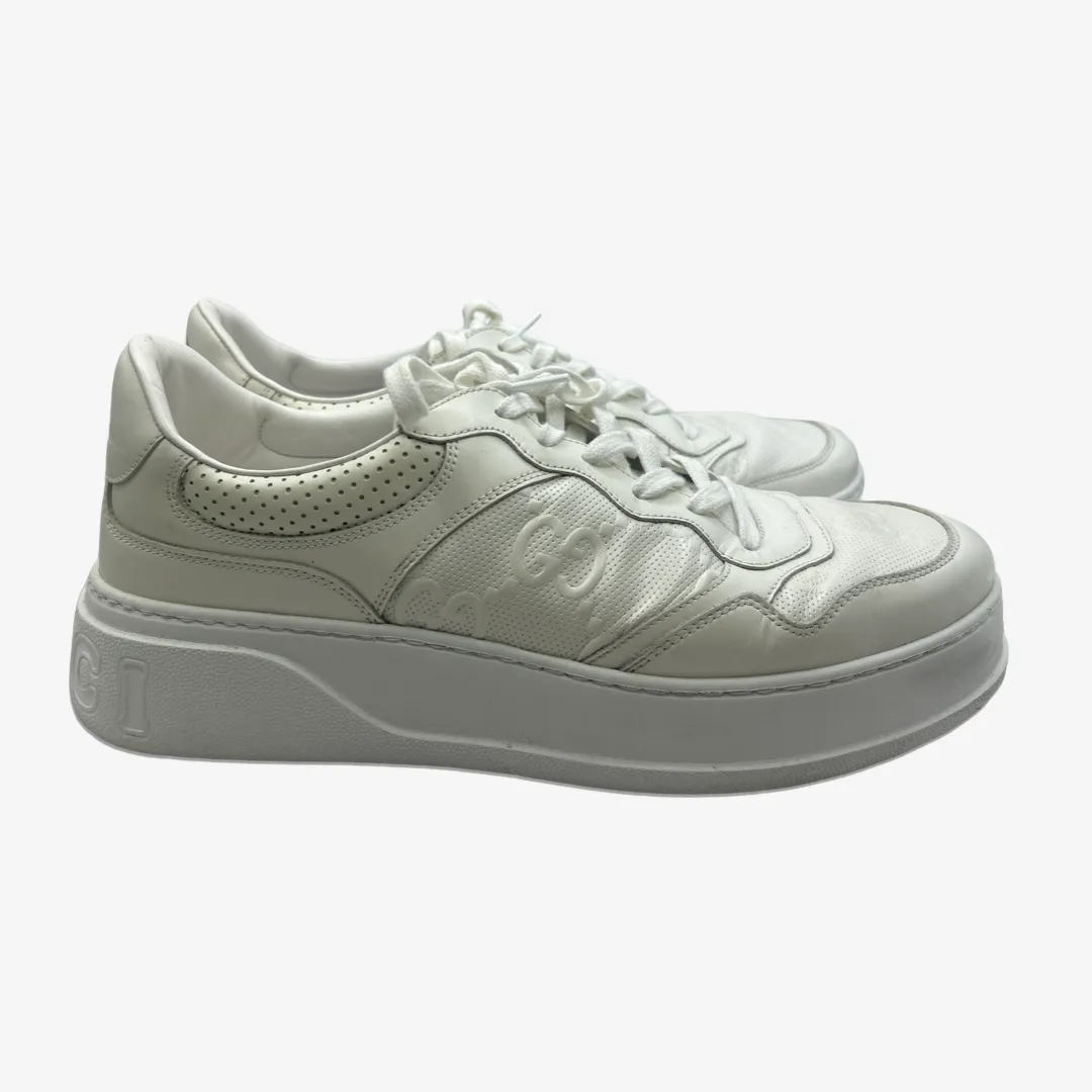 Gucci men's white leather monogram print sneakers