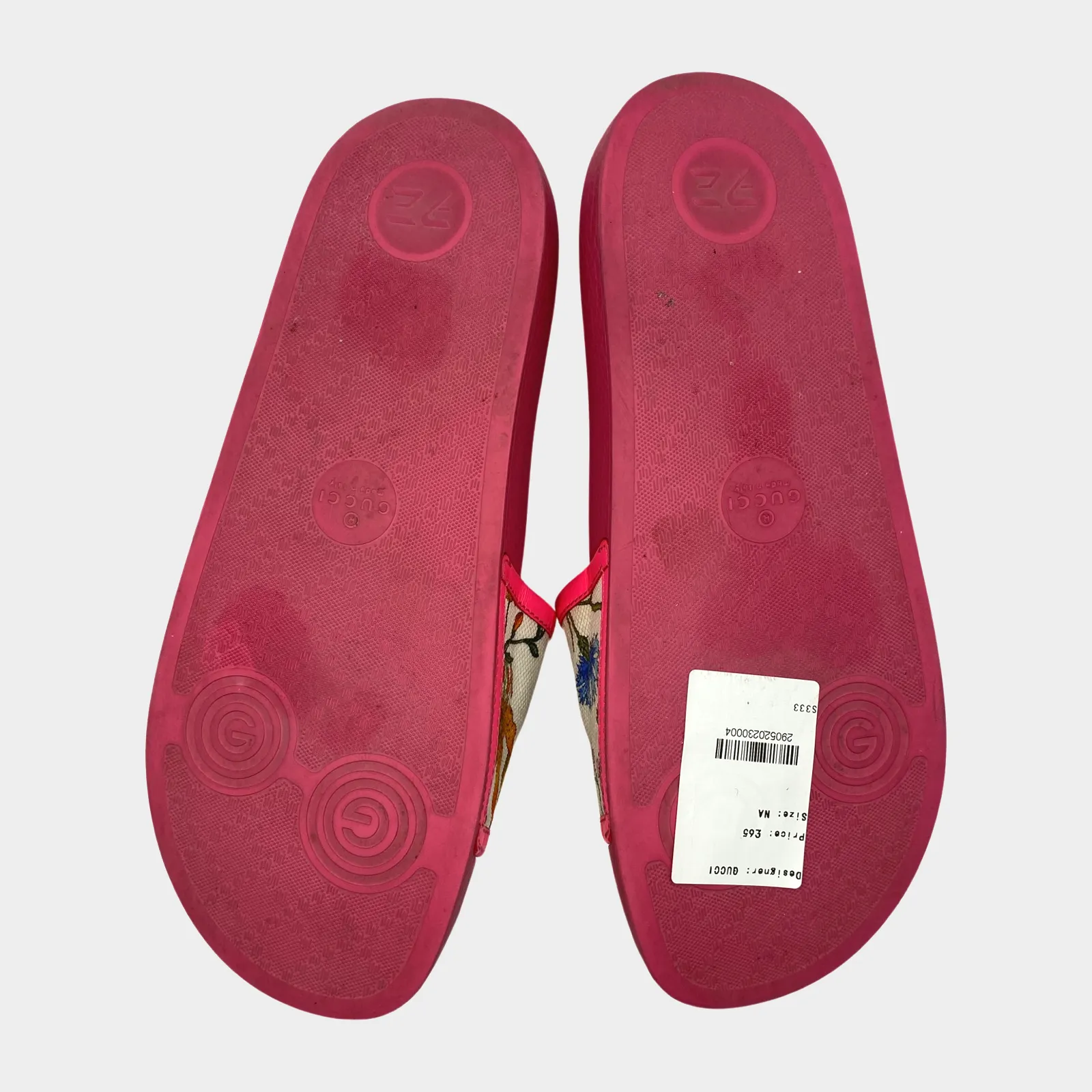Gucci women's pink floral print rubber slides