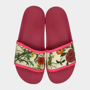 Gucci women's pink floral print rubber slides