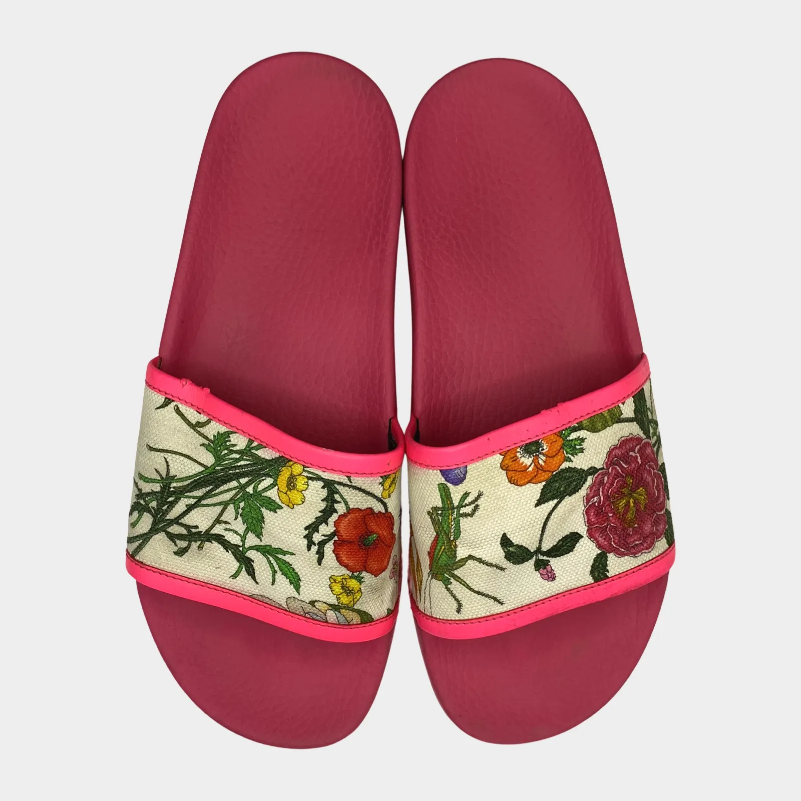 Gucci women's pink floral print rubber slides