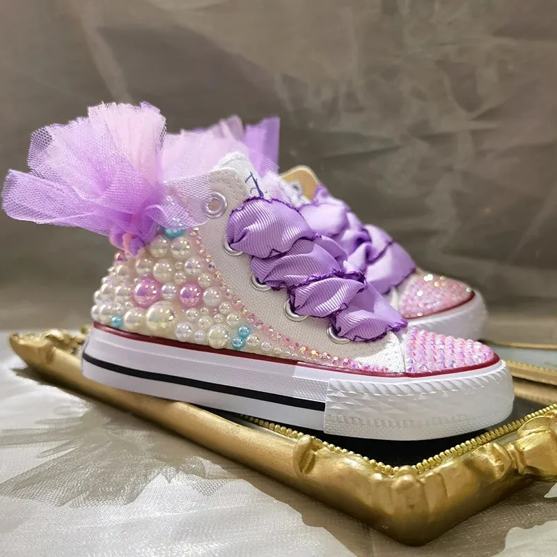 Handmade Butterfly Theme Bling Party Canvas Shoes for Kids