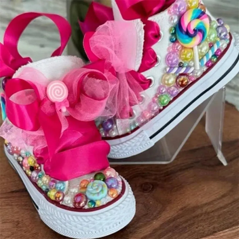 Handmade Butterfly Theme Bling Party Canvas Shoes for Kids