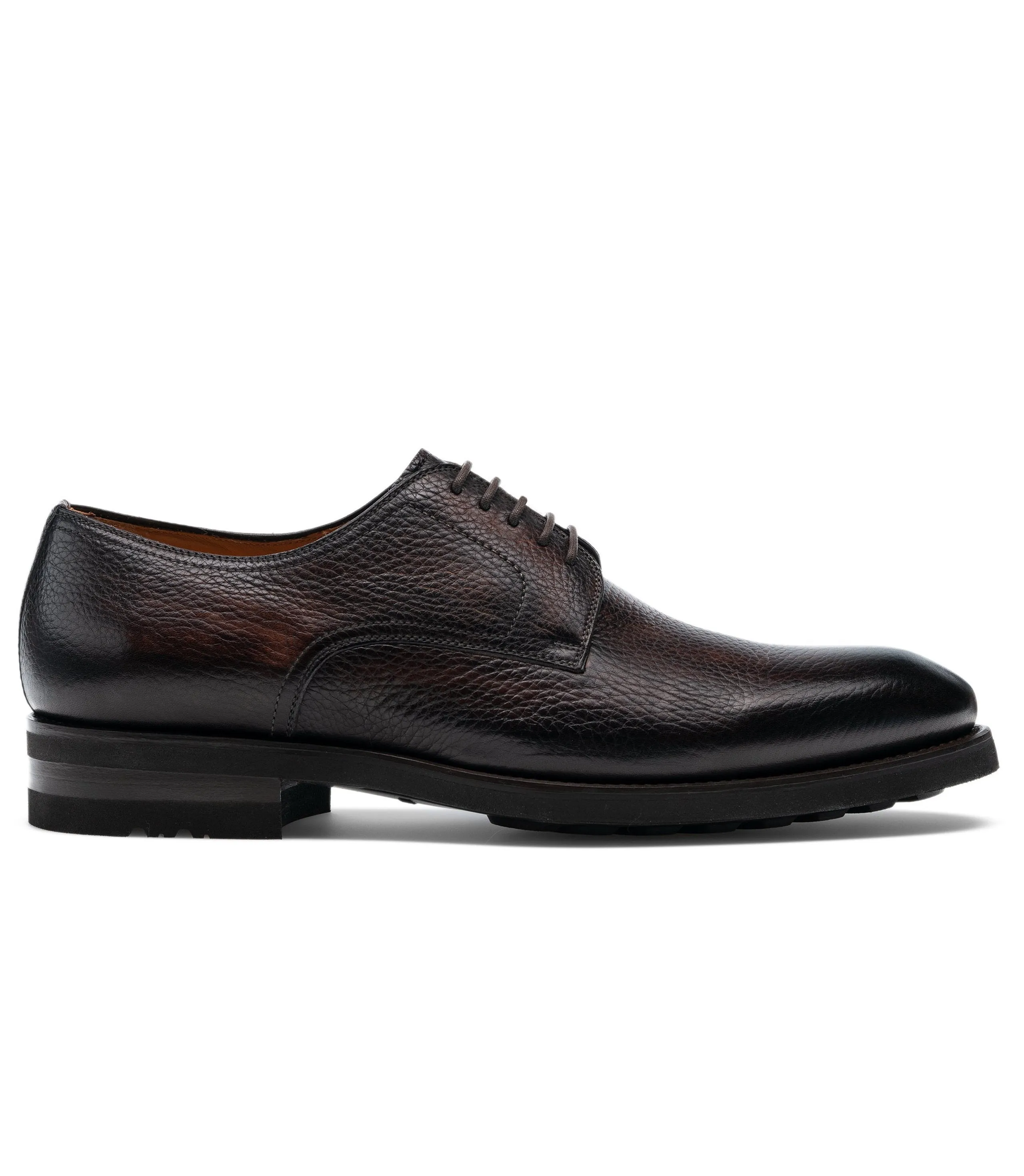 Height Increasing Brown Leather Scripton Chunky Derby Shoes
