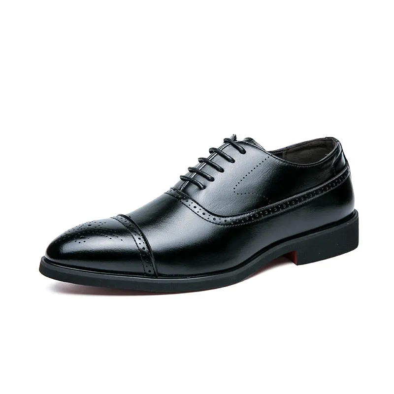 Hnzxzm Men Shoes Red Sole Fashion Business Casual Party Banquet Daily Retro Carved Lace-up Brogue Dress Shoes