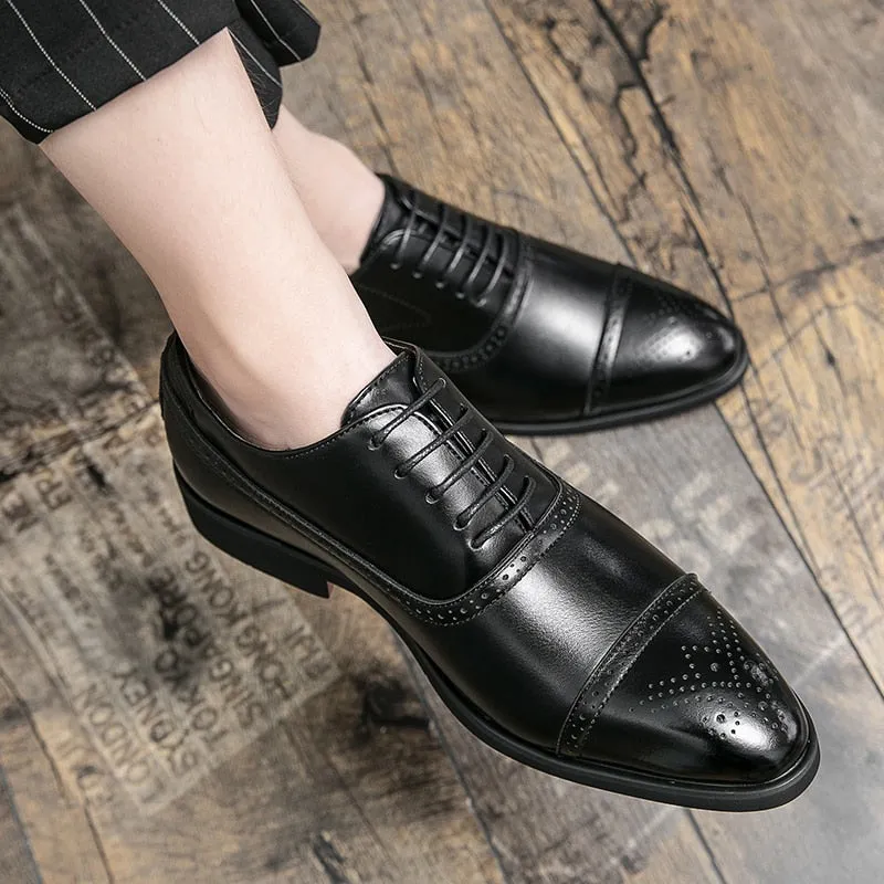 Hnzxzm Men Shoes Red Sole Fashion Business Casual Party Banquet Daily Retro Carved Lace-up Brogue Dress Shoes