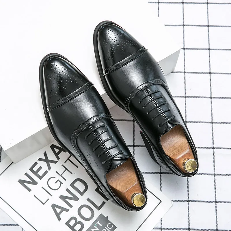 Hnzxzm Men Shoes Red Sole Fashion Business Casual Party Banquet Daily Retro Carved Lace-up Brogue Dress Shoes
