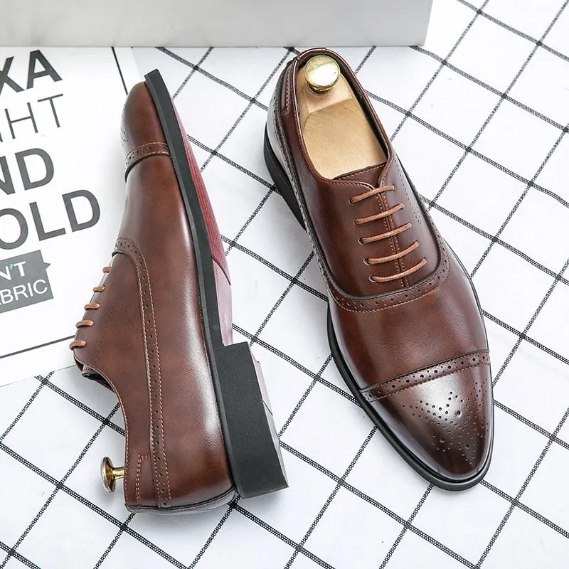 Hnzxzm Men Shoes Red Sole Fashion Business Casual Party Banquet Daily Retro Carved Lace-up Brogue Dress Shoes