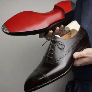 Hnzxzm Men Shoes Red Sole Fashion Business Casual Party Banquet Daily Retro Carved Lace-up Brogue Dress Shoes