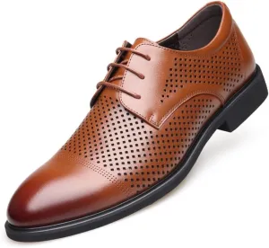 HOOENG Formal Shoes for Men Lace Up Derby Shoes Cap Toe Round Toe Cowhide Non Slip Anti-Slip Slip Resistant Business (Color : Brown, Size : 10)