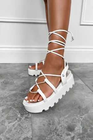 ISOBEL Chunky Platform Tie Up Gladiator Sandals - White