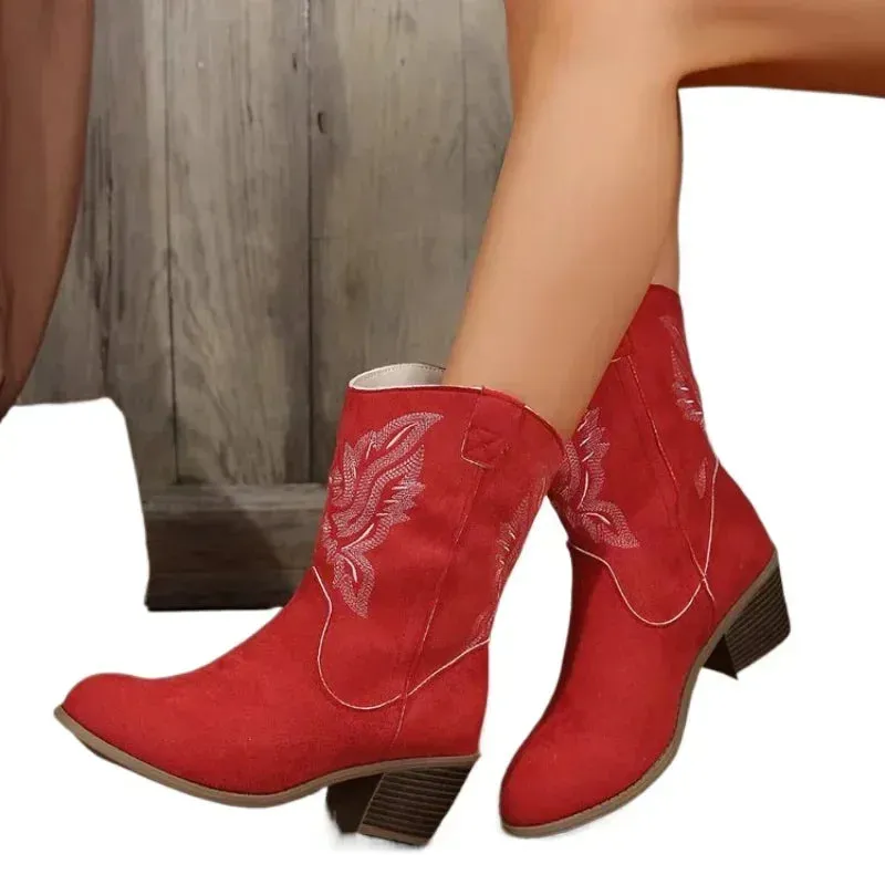 Joskaa 2024 Hot Sale Women's Shoes Sleeve Women's Boots Winter Pointed Toe Suede Shoes Ladies Middle Tube Chunky Heel Fashion Boots