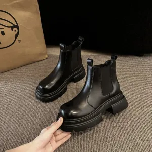 Joskaa Rock Shoes Woman Med Heel Boots Chelsea Boots-Women Round Toe Luxury Designer Ankle Autumn 2024 Ladies Flat Fashion PU Solid Sl